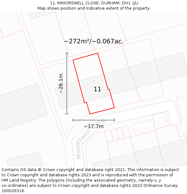 11, MAYORSWELL CLOSE, DURHAM, DH1 1JU: Plot and title map