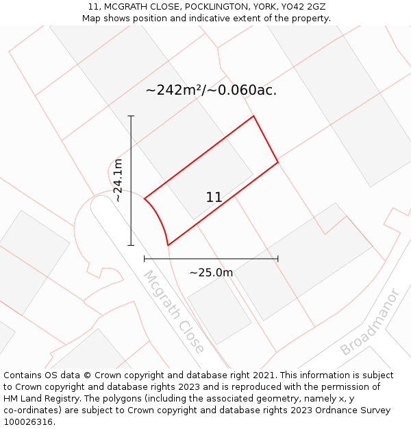 11, MCGRATH CLOSE, POCKLINGTON, YORK, YO42 2GZ: Plot and title map