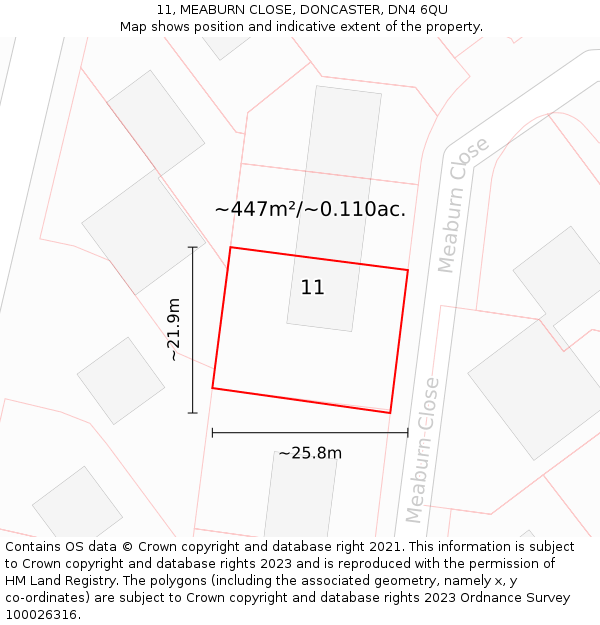 11, MEABURN CLOSE, DONCASTER, DN4 6QU: Plot and title map