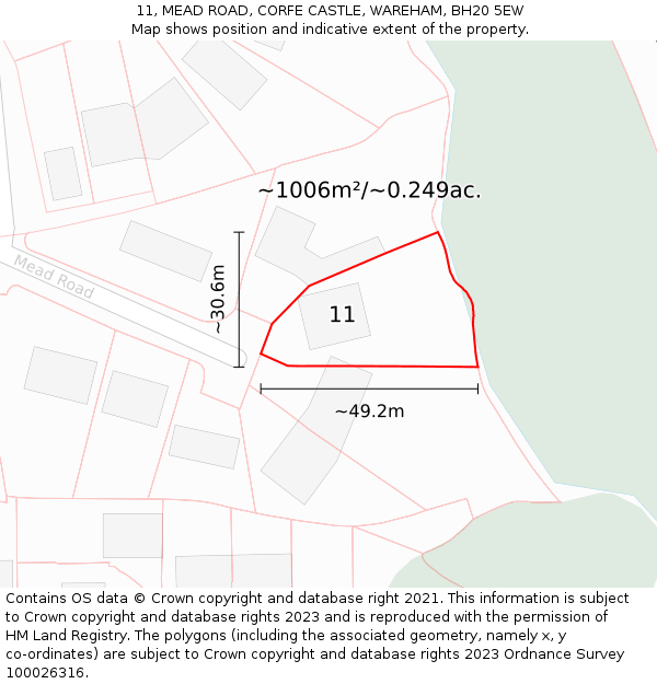 11, MEAD ROAD, CORFE CASTLE, WAREHAM, BH20 5EW: Plot and title map