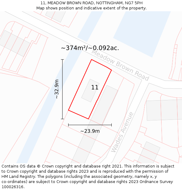 11, MEADOW BROWN ROAD, NOTTINGHAM, NG7 5PH: Plot and title map