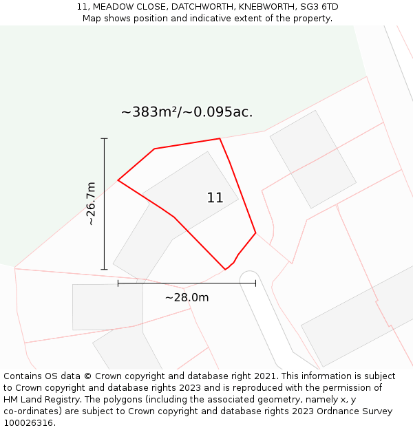 11, MEADOW CLOSE, DATCHWORTH, KNEBWORTH, SG3 6TD: Plot and title map