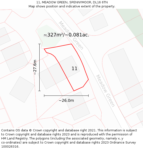 11, MEADOW GREEN, SPENNYMOOR, DL16 6TN: Plot and title map