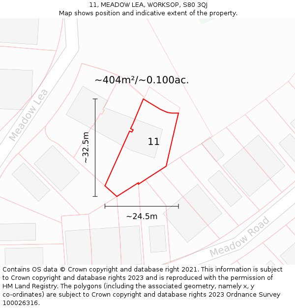 11, MEADOW LEA, WORKSOP, S80 3QJ: Plot and title map