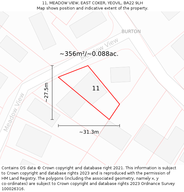 11, MEADOW VIEW, EAST COKER, YEOVIL, BA22 9LH: Plot and title map