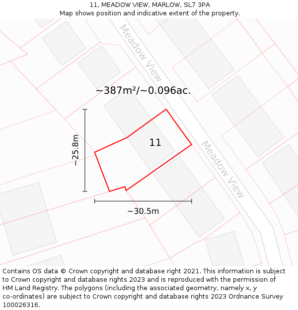 11, MEADOW VIEW, MARLOW, SL7 3PA: Plot and title map