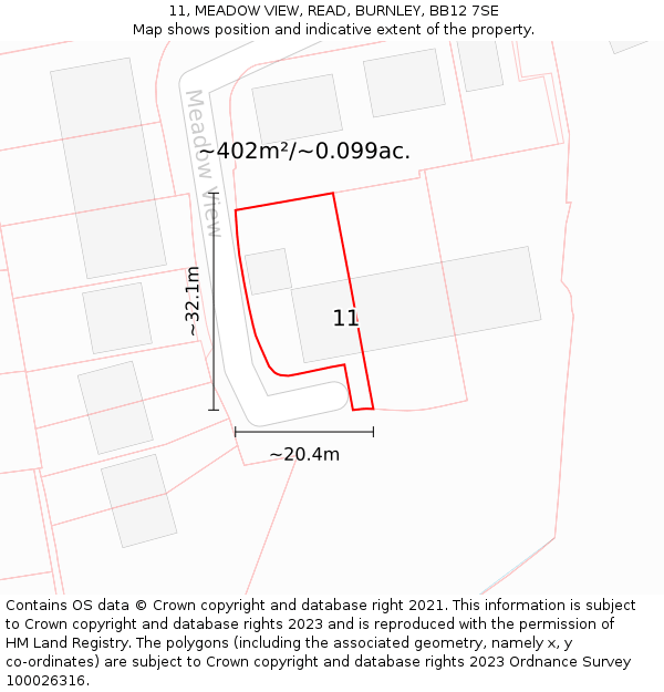 11, MEADOW VIEW, READ, BURNLEY, BB12 7SE: Plot and title map