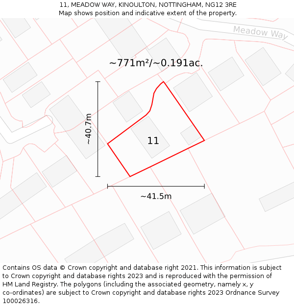11, MEADOW WAY, KINOULTON, NOTTINGHAM, NG12 3RE: Plot and title map