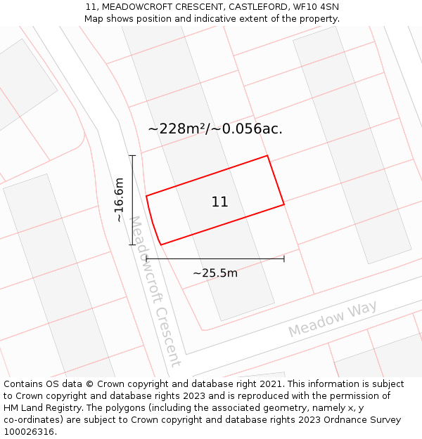 11, MEADOWCROFT CRESCENT, CASTLEFORD, WF10 4SN: Plot and title map