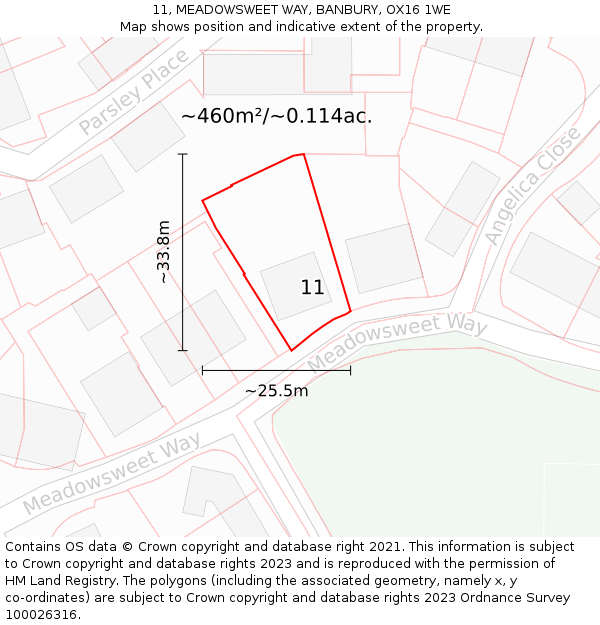 11, MEADOWSWEET WAY, BANBURY, OX16 1WE: Plot and title map