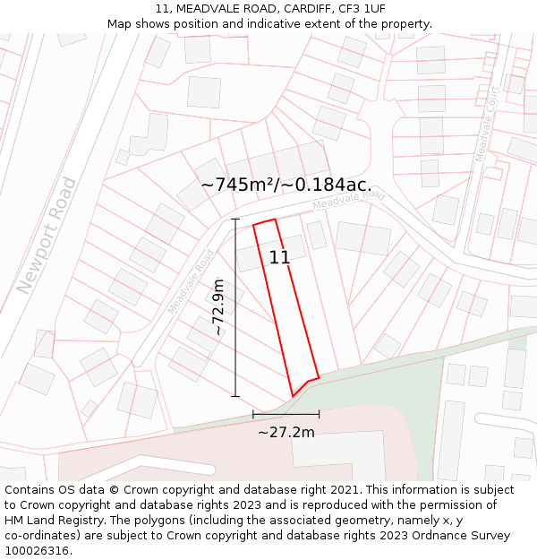 11, MEADVALE ROAD, CARDIFF, CF3 1UF: Plot and title map