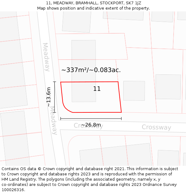 11, MEADWAY, BRAMHALL, STOCKPORT, SK7 1JZ: Plot and title map