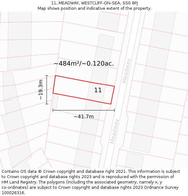 11, MEADWAY, WESTCLIFF-ON-SEA, SS0 8PJ: Plot and title map