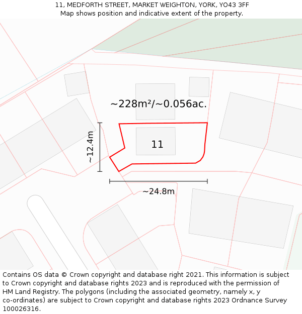 11, MEDFORTH STREET, MARKET WEIGHTON, YORK, YO43 3FF: Plot and title map