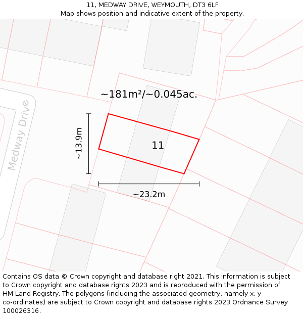 11, MEDWAY DRIVE, WEYMOUTH, DT3 6LF: Plot and title map