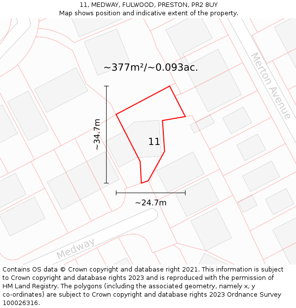 11, MEDWAY, FULWOOD, PRESTON, PR2 8UY: Plot and title map