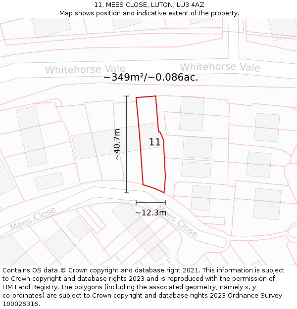 11, MEES CLOSE, LUTON, LU3 4AZ: Plot and title map