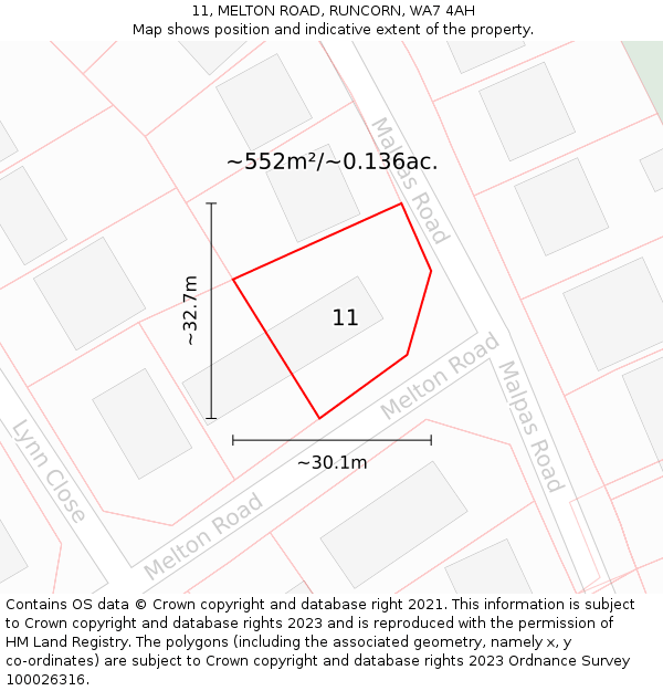 11, MELTON ROAD, RUNCORN, WA7 4AH: Plot and title map