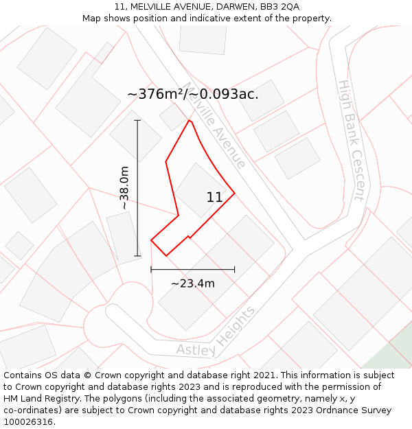 11, MELVILLE AVENUE, DARWEN, BB3 2QA: Plot and title map