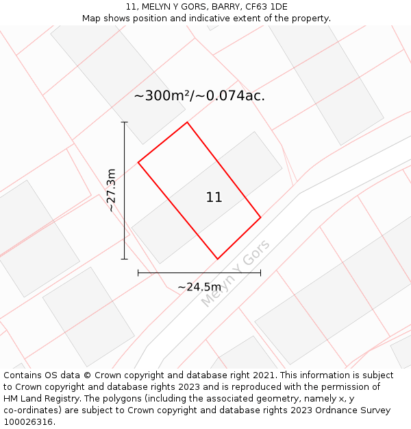 11, MELYN Y GORS, BARRY, CF63 1DE: Plot and title map