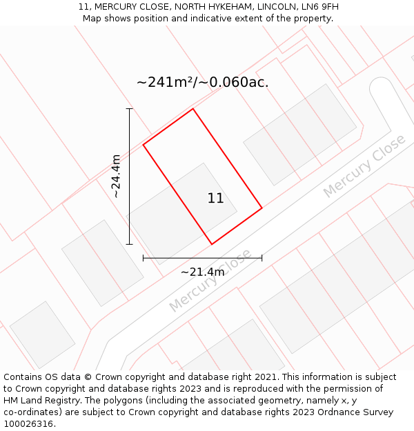 11, MERCURY CLOSE, NORTH HYKEHAM, LINCOLN, LN6 9FH: Plot and title map