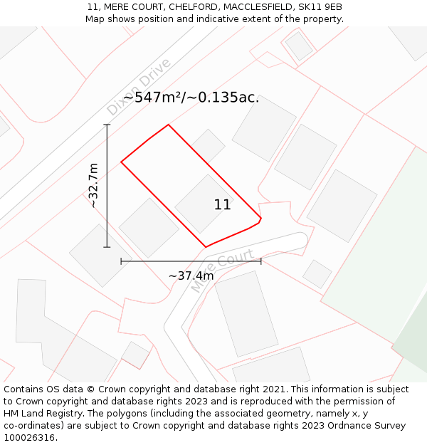 11, MERE COURT, CHELFORD, MACCLESFIELD, SK11 9EB: Plot and title map