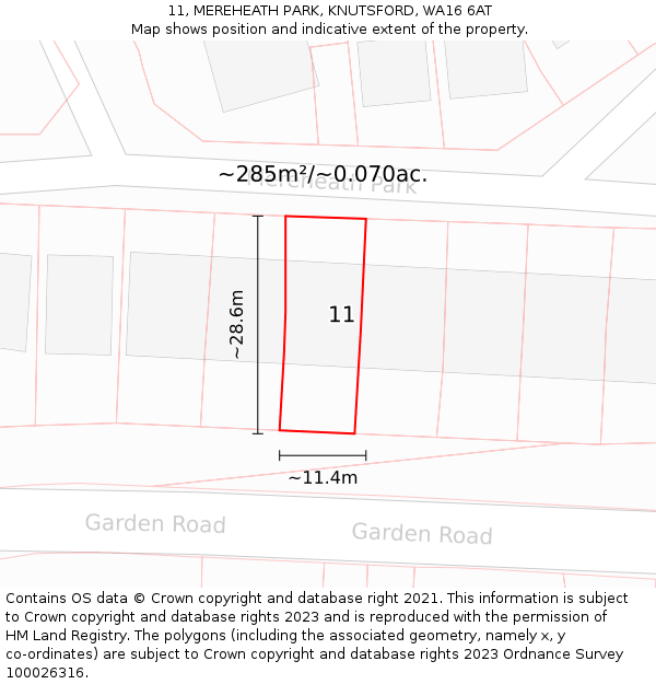 11, MEREHEATH PARK, KNUTSFORD, WA16 6AT: Plot and title map