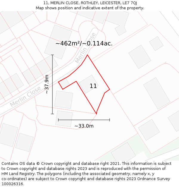 11, MERLIN CLOSE, ROTHLEY, LEICESTER, LE7 7QJ: Plot and title map