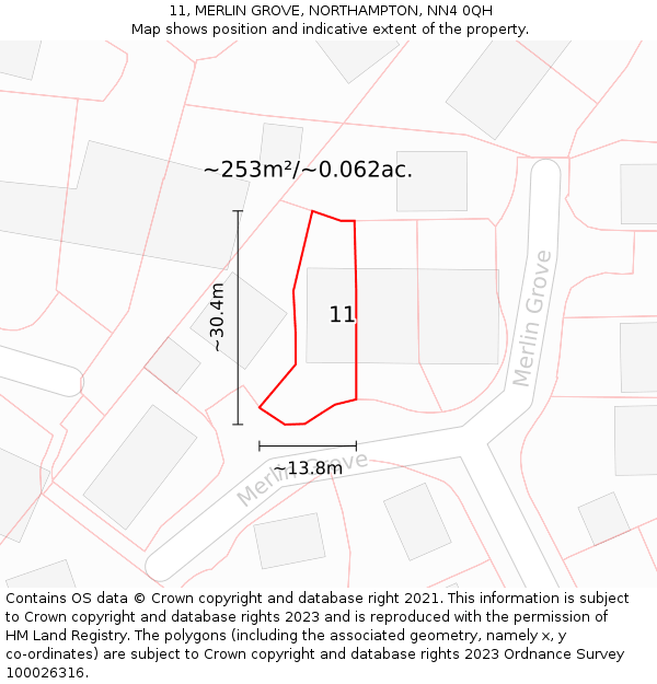 11, MERLIN GROVE, NORTHAMPTON, NN4 0QH: Plot and title map