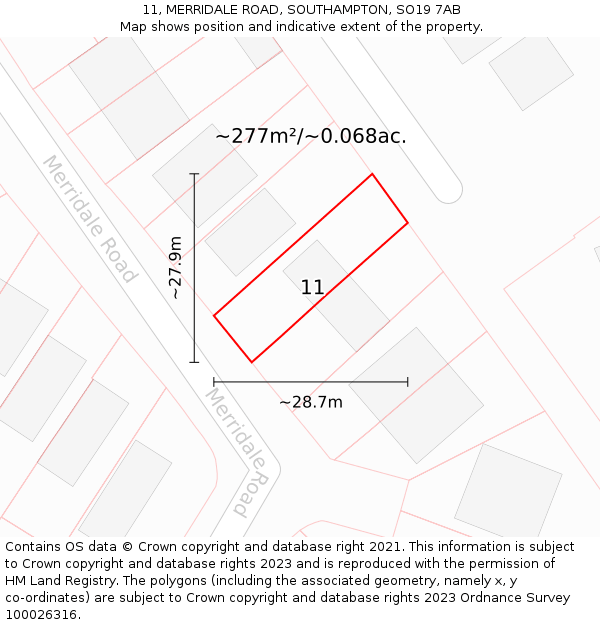 11, MERRIDALE ROAD, SOUTHAMPTON, SO19 7AB: Plot and title map