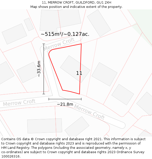 11, MERROW CROFT, GUILDFORD, GU1 2XH: Plot and title map