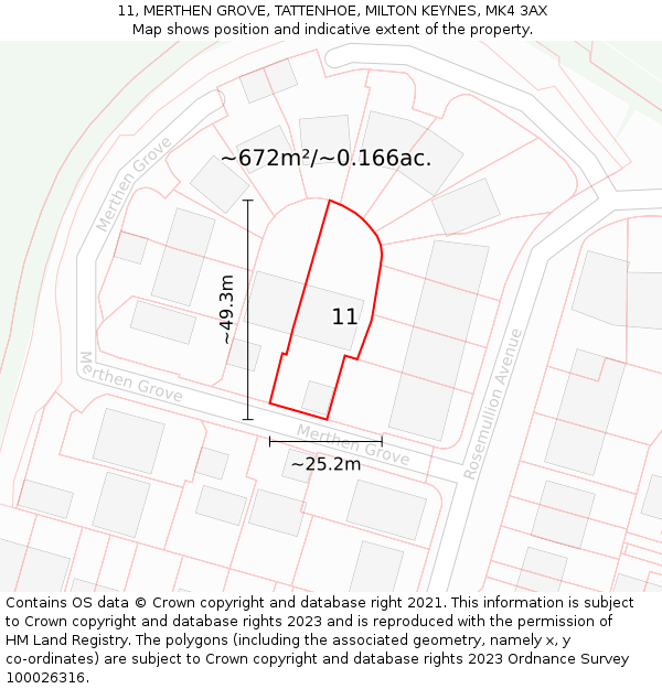 11, MERTHEN GROVE, TATTENHOE, MILTON KEYNES, MK4 3AX: Plot and title map