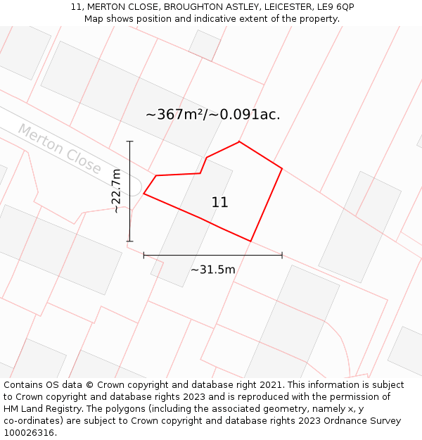 11, MERTON CLOSE, BROUGHTON ASTLEY, LEICESTER, LE9 6QP: Plot and title map