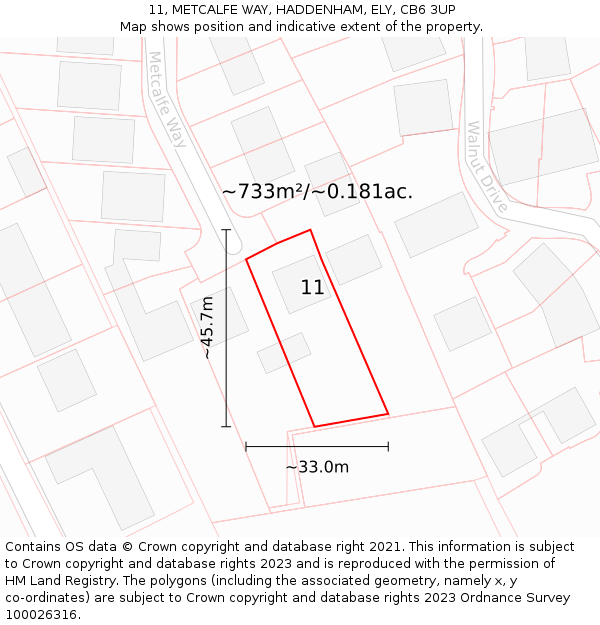 11, METCALFE WAY, HADDENHAM, ELY, CB6 3UP: Plot and title map