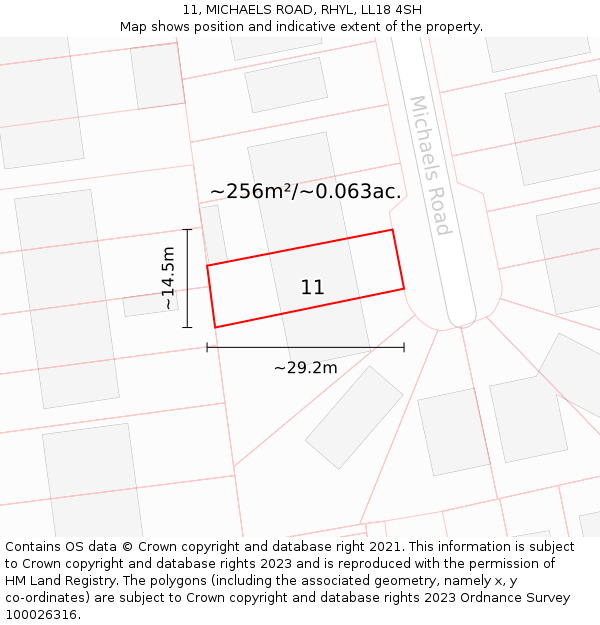 11, MICHAELS ROAD, RHYL, LL18 4SH: Plot and title map