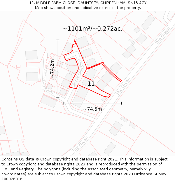 11, MIDDLE FARM CLOSE, DAUNTSEY, CHIPPENHAM, SN15 4GY: Plot and title map