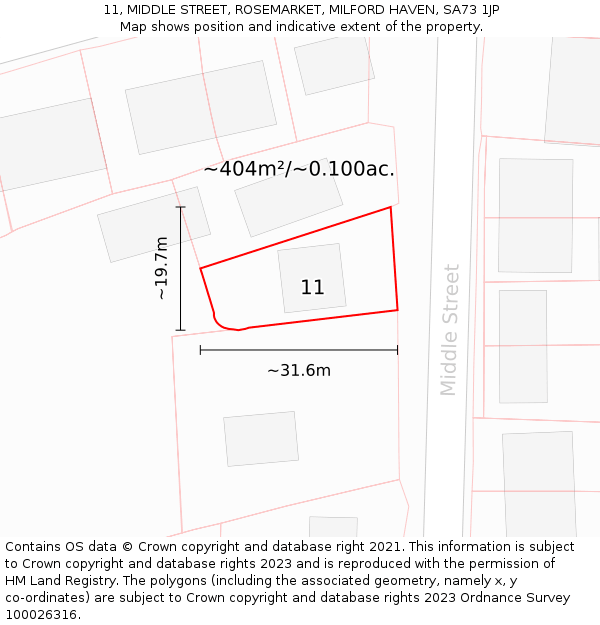 11, MIDDLE STREET, ROSEMARKET, MILFORD HAVEN, SA73 1JP: Plot and title map