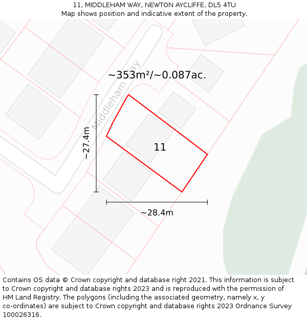 11, MIDDLEHAM WAY, NEWTON AYCLIFFE, DL5 4TU: Plot and title map