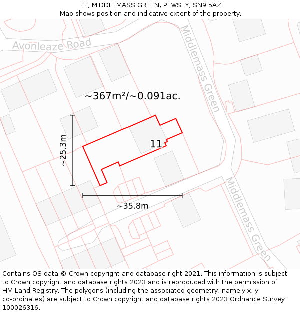 11, MIDDLEMASS GREEN, PEWSEY, SN9 5AZ: Plot and title map