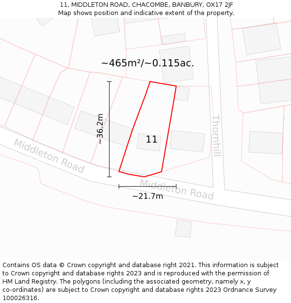 11, MIDDLETON ROAD, CHACOMBE, BANBURY, OX17 2JF: Plot and title map