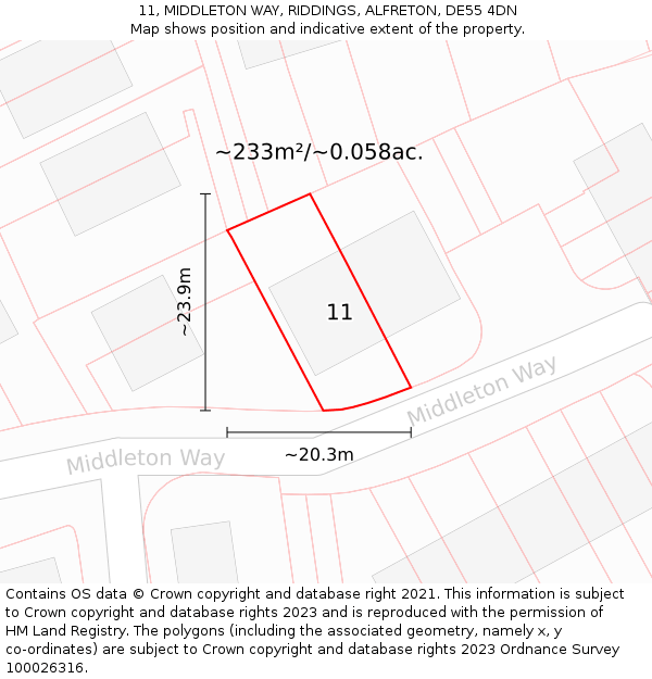 11, MIDDLETON WAY, RIDDINGS, ALFRETON, DE55 4DN: Plot and title map