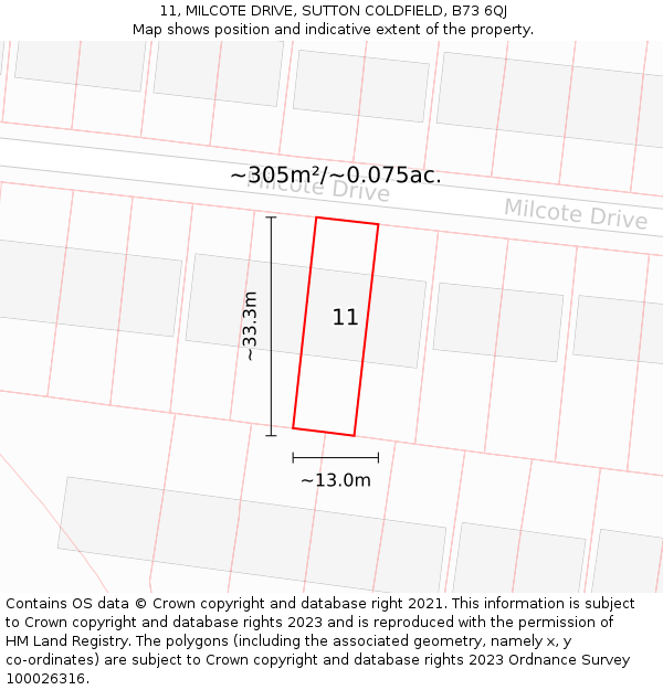 11, MILCOTE DRIVE, SUTTON COLDFIELD, B73 6QJ: Plot and title map