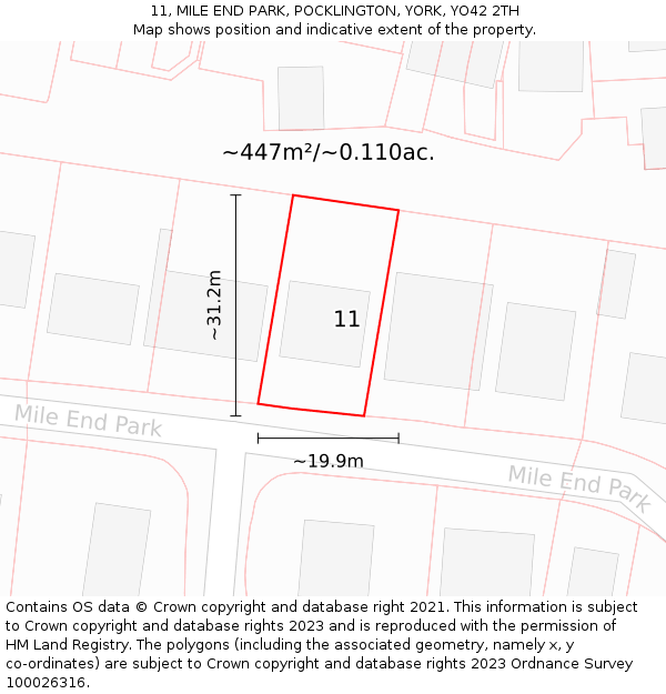 11, MILE END PARK, POCKLINGTON, YORK, YO42 2TH: Plot and title map