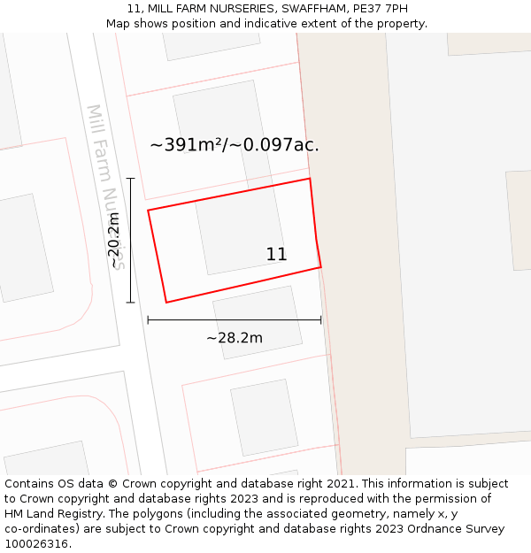 11, MILL FARM NURSERIES, SWAFFHAM, PE37 7PH: Plot and title map