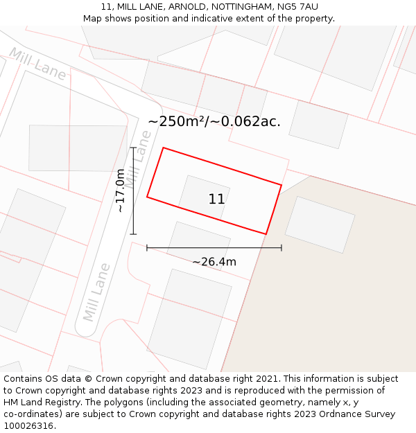 11, MILL LANE, ARNOLD, NOTTINGHAM, NG5 7AU: Plot and title map