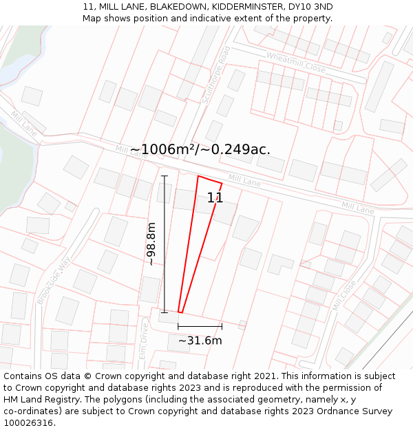 11, MILL LANE, BLAKEDOWN, KIDDERMINSTER, DY10 3ND: Plot and title map