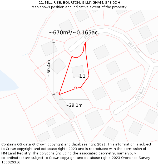 11, MILL RISE, BOURTON, GILLINGHAM, SP8 5DH: Plot and title map
