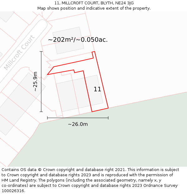 11, MILLCROFT COURT, BLYTH, NE24 3JG: Plot and title map