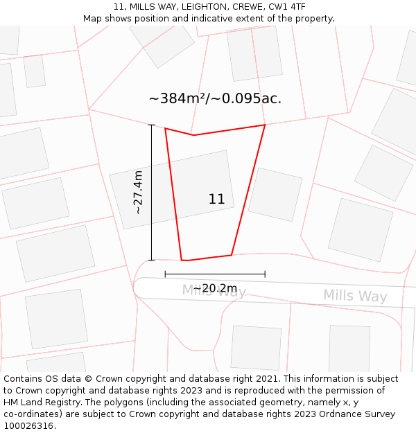 11, MILLS WAY, LEIGHTON, CREWE, CW1 4TF: Plot and title map