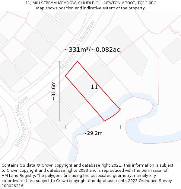 11, MILLSTREAM MEADOW, CHUDLEIGH, NEWTON ABBOT, TQ13 0PG: Plot and title map